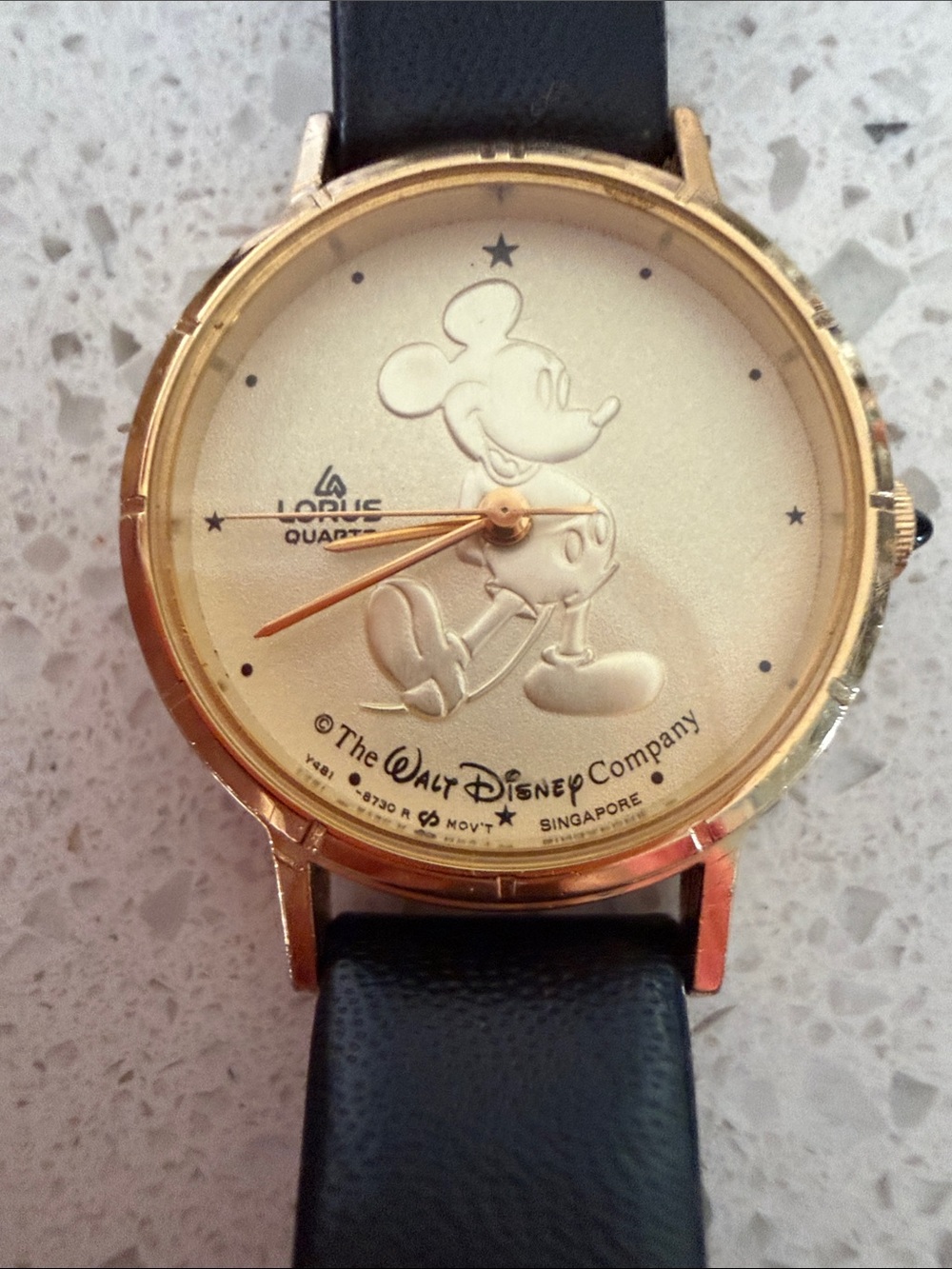 Disney Gold Mickey Mouse Lorus Quartz Watch with Black Strap
